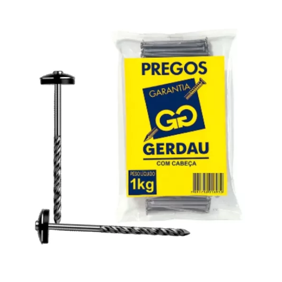 Prego Telheiro Galvanizado com Arruela de Vedação 18x27 Pacote 1kg