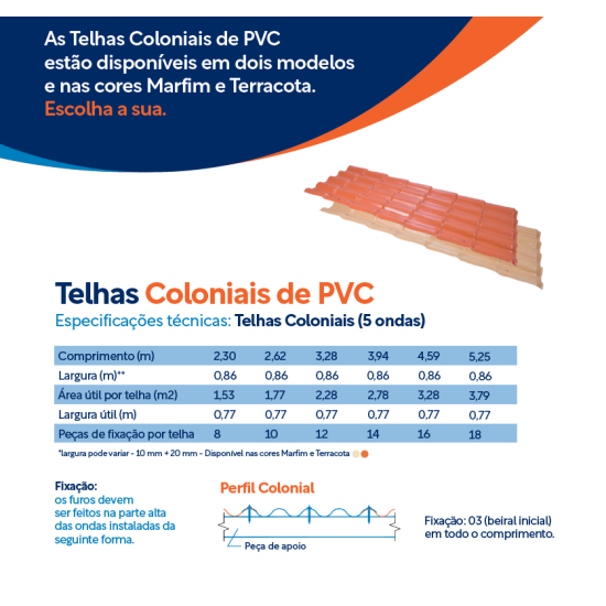 Telha Pvc Colonial Ecológica - 2,62 m X 0,86 m