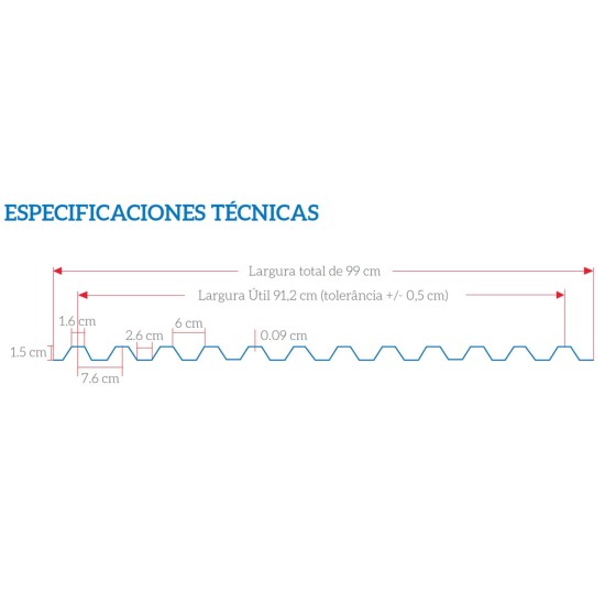 Telha de Policarbonato Transparente Trapezoidal Greca – 6,0 x 0,99m