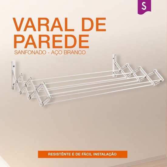 Varal Sanfonado - Aço - Branco 1m - Retrátil